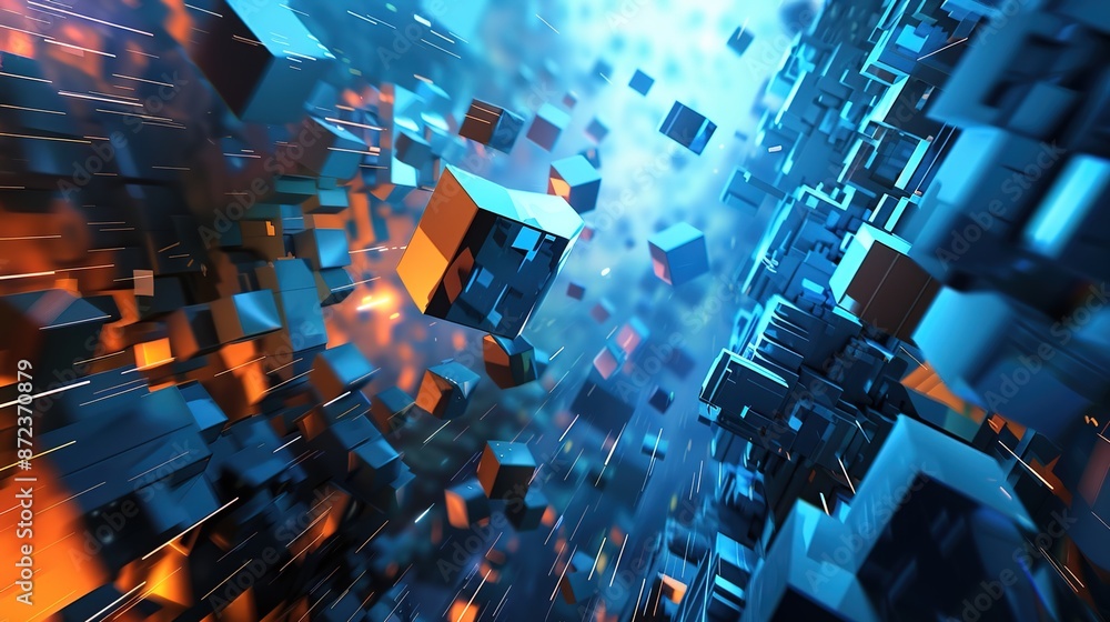 Poster innovative 3d abstract shapes for web development technology