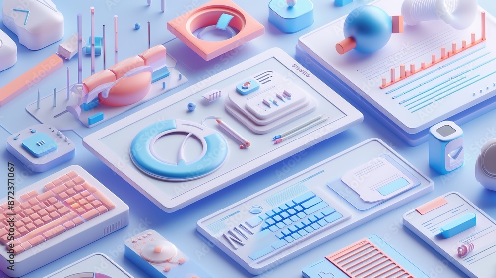 Poster sophisticated 3d web development concept with modern clean design