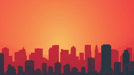 Naklejka premium Silhouette skyline of a modern city at sunset with orange background.