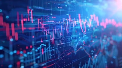 Futuristic Stock Market Analysis with Floating 3D Investment Elements on Blue Background