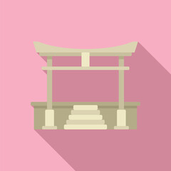 Minimalist illustration featuring a traditional japanese shinto shrine building, with stairs leading up to the entrance