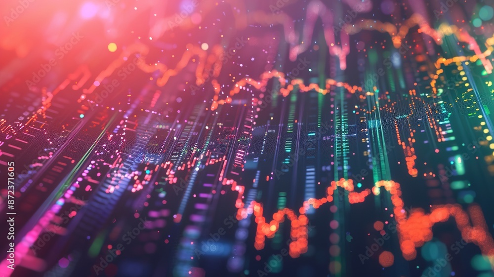 Poster futuristic 3d digital investment dashboard with gradient background for analytics, copy space