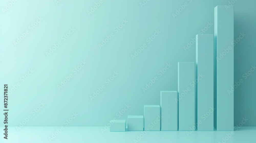 Poster abstract 3d bar chart on light blue background with copy space