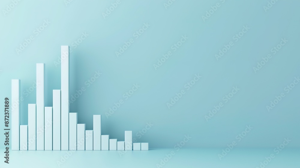 Poster abstract 3d bar chart on light blue background with copy space