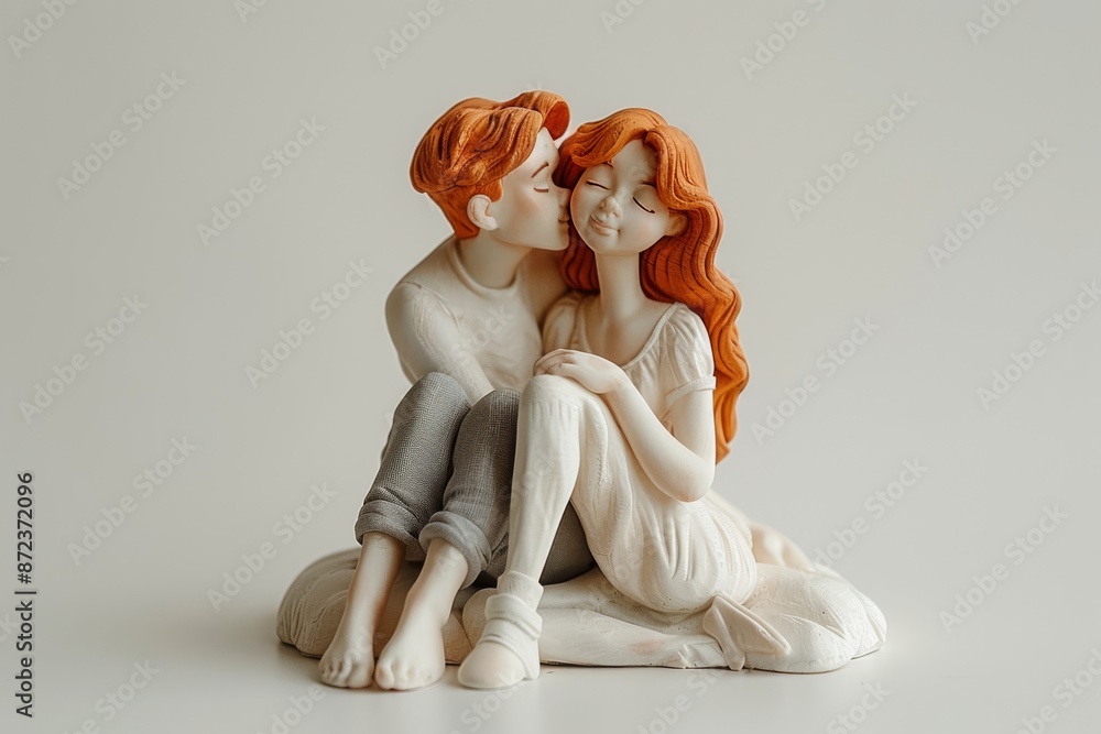 Poster minimalist sculpture of two figures embracing symbolizing love and unity in a modern elegant design
