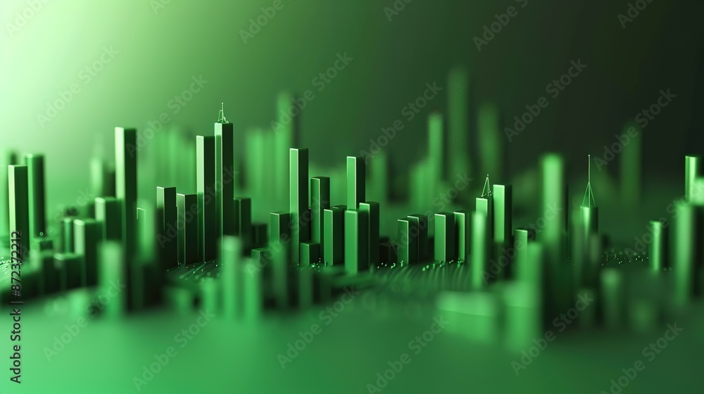 Poster dynamic 3d investment chart on green background with copy space