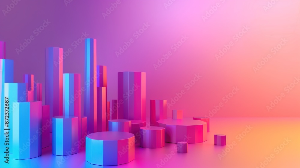 Poster dynamic 3d abstract financial figures on gradient background with copy space