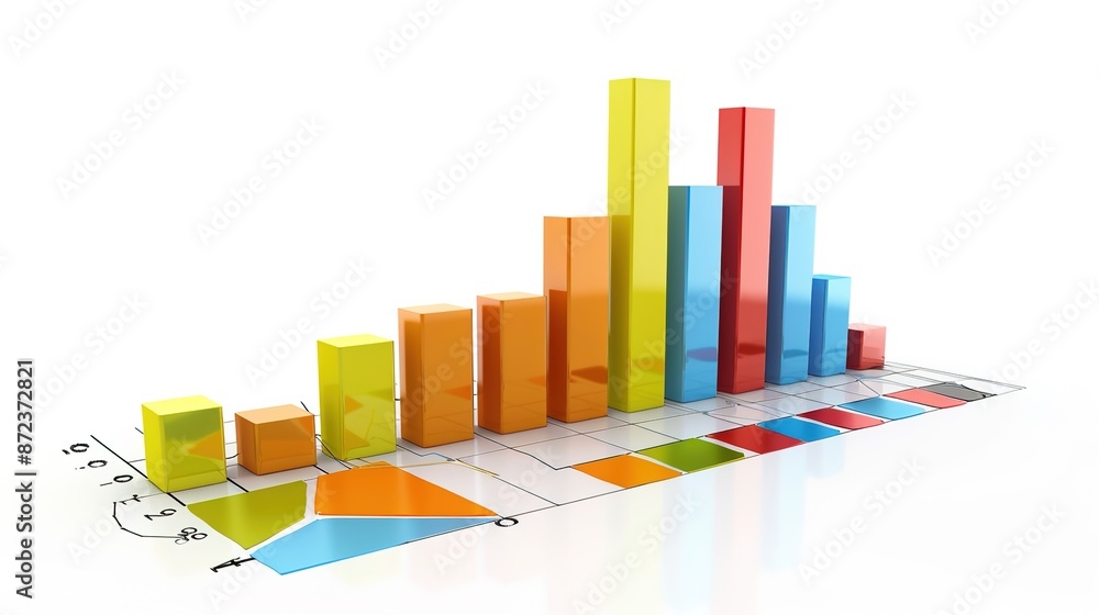 Poster vivid 3d bar chart presentation on white background with ample text space