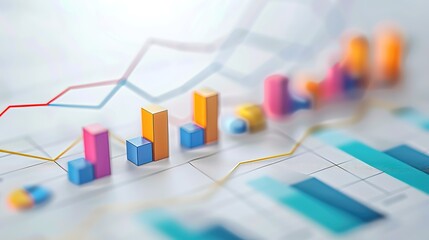 Futuristic 3D Financial Data Visualization with Copy Space on Grey Background