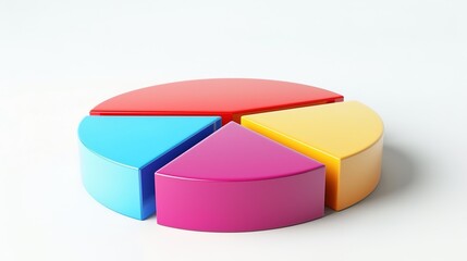 Modern 3D Pie Chart on White Background with Copy Space for Business Presentations and Data Analysis
