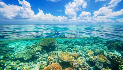 Fototapeta premium Vibrant Coral Reef Under Crystal Clear Ocean Waters