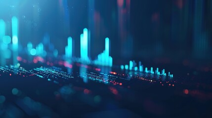 Detailed 3D Stock Market Analysis Concept on Dark Blue Background with Copy Space, Financial Data Visualization