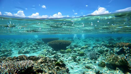 Fototapeta premium Vibrant Coral Reef Under Crystal Clear Ocean Waters