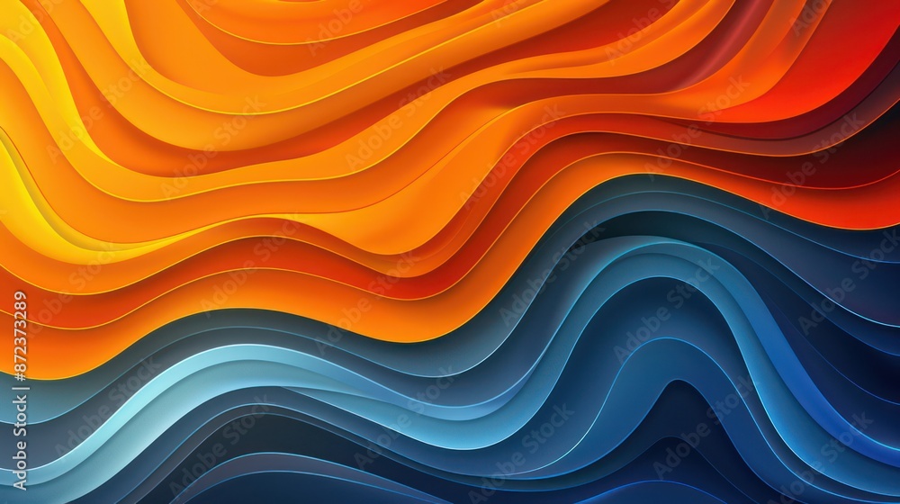 Poster vibrant abstract waves of orange and blue creating dynamic motion.