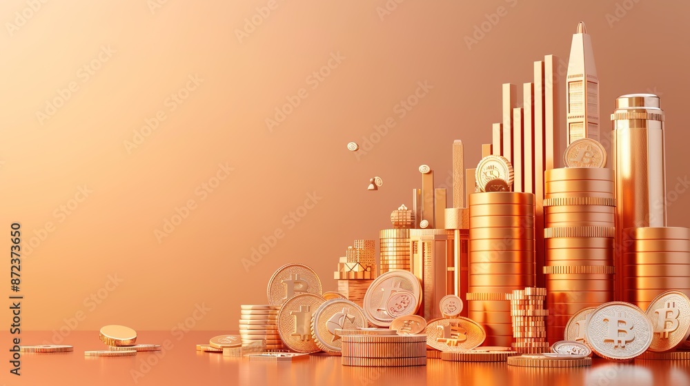 Poster detailed 3d investment icons on gradient background with text space