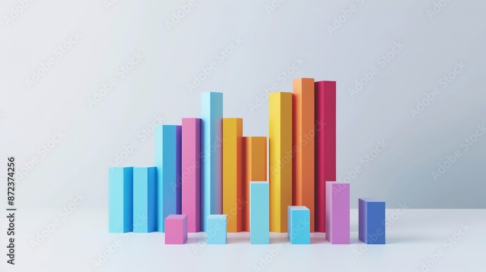 Poster sleek 3d bar chart design on white background with copy space