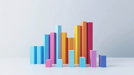 Sleek 3D Bar Chart Design on White Background with Copy Space