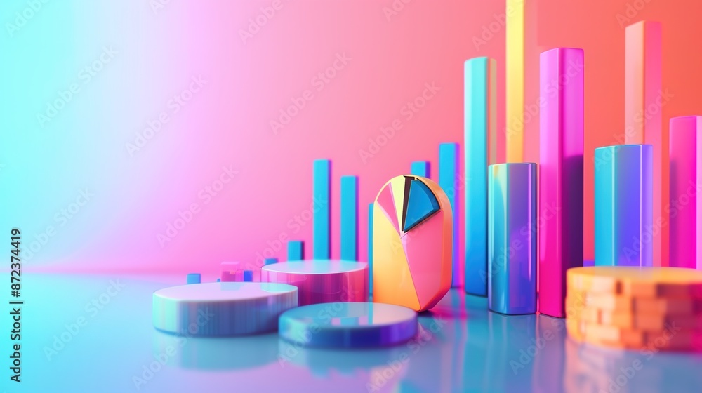 Poster dynamic abstract 3d financial figures on gradient background with ample copy space