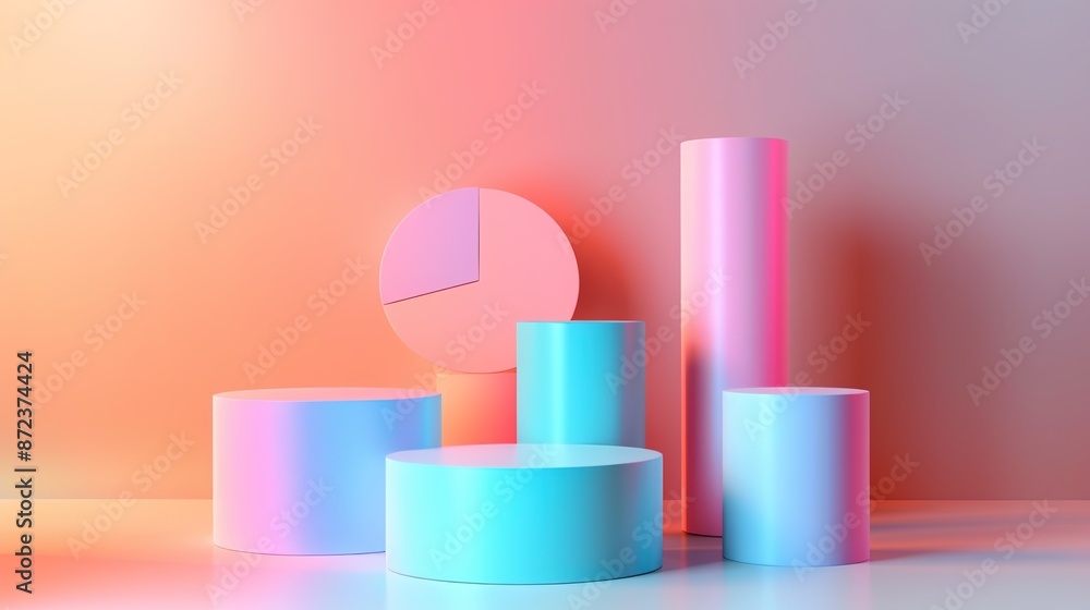 Poster Abstract 3D Financial Figures on Gradient Background with Copy Space for Text