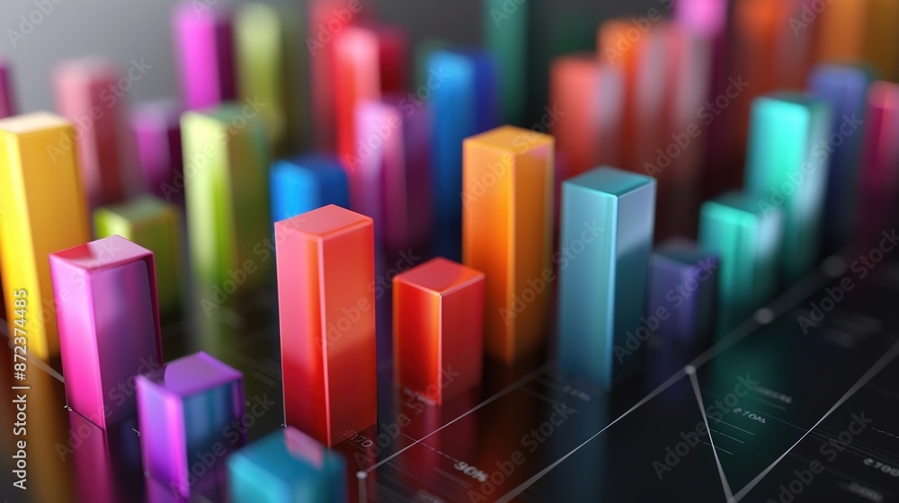 Poster dynamic 3d financial charts on dark background with copy space