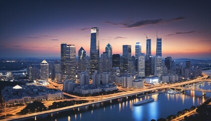 Obraz premium urban city at night, illustration