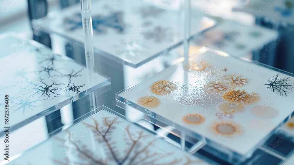 Poster detailed microscopic slides on clean background for science and research concepts
