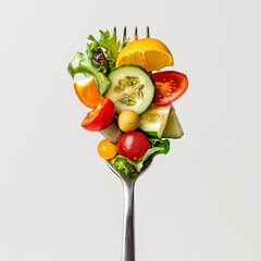 Zbilansowana dieta. Zdrowa żywność na widelcu. Sałatka. Vege