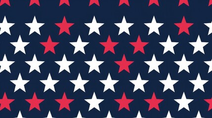 A seamless pattern featuring alternating red and white stars on a dark blue background, creating a visually striking and bold design suited for festive decor.