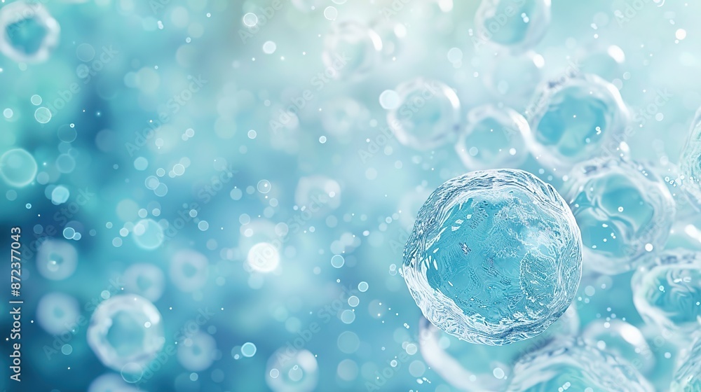 Poster futuristic cell structures visualization on light blue gradient background