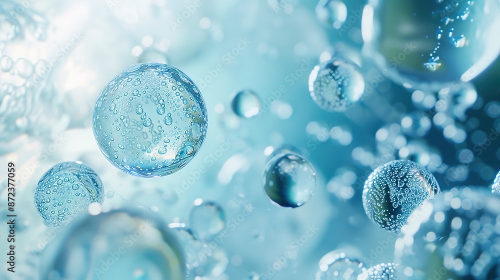 Poster futuristic cell structures visualization on light blue gradient background