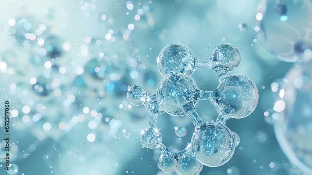 Poster futuristic cell structure visualization on light blue gradient background