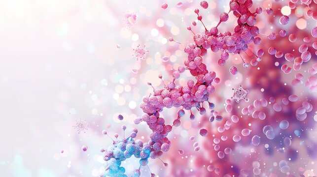 Molecular Biology Illustration with Intricate Protein Structures and Space for Text Overlay