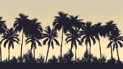 Obraz premium This image shows silhouettes of palm trees set against a soft gradient sky, offering a tranquil and serene motif ideal for conveying peace and calm at dusk.