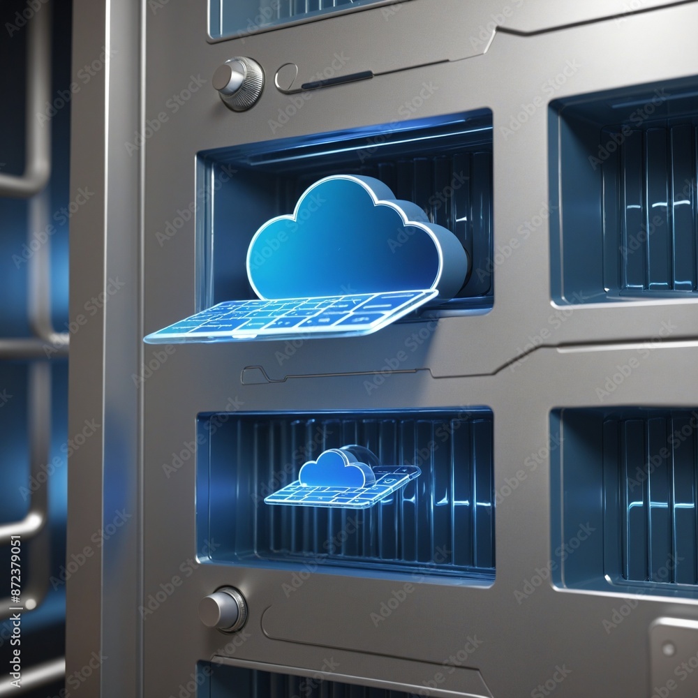 Poster cloud keypad glossy 3d icon in blue color