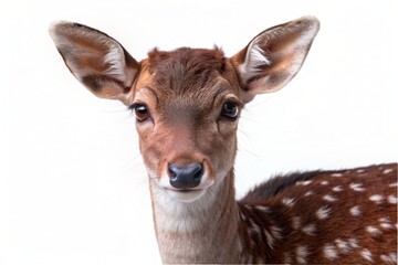 close up picture Spotted deer,Cute spotted fallow deer isolated on the white background.
