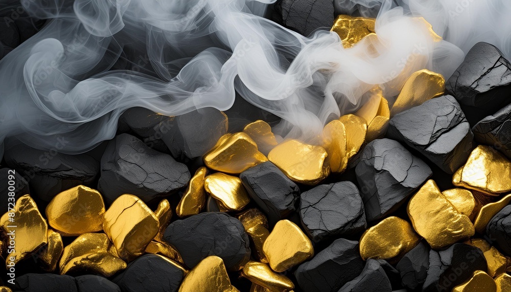 Poster the black and gold volcanic rocks texture and smoke