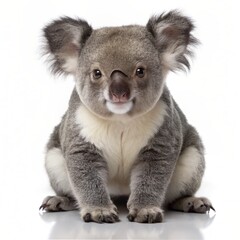 Fototapeta premium Young koala, Phascolarctos cinereus, 14 months old, sitting in front of white background 