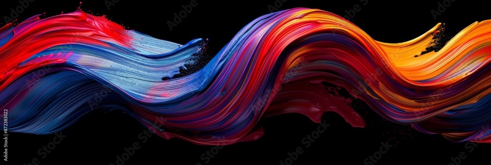 Poster multicolored strokes dance energetically across a deep black backdrop, creating a visually stunning 