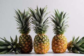 Obraz premium Tropical pineapples on a white background