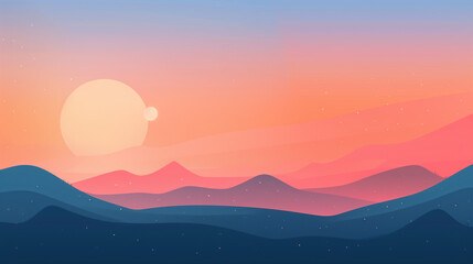 Fototapeta premium Peaceful Mountain View 2D Illustration with Simple and Minimalist Background