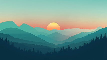 Obraz premium Minimalist 2D Mountain Landscape Illustration Featuring Tranquil View and Clean Design