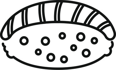 Simple line art icon of a sushi nigiri being prepared with rice and fish