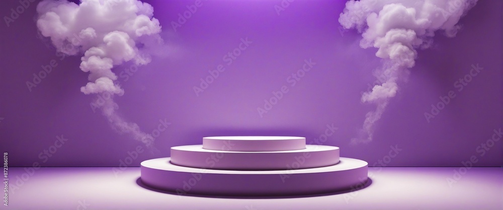 Poster geometric platform with a spotlight on a black floor, showcasing an empty pedestal for product promo