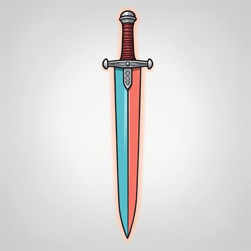 Cheerful and retro cartoon illustration of an ancient knight wielding a sword with a creative, hatched doodle style