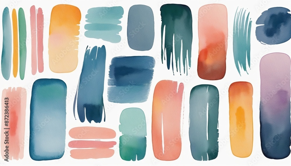 Poster abstract painted watercolor textures for logo templates and icons, featuring a variety of colors and