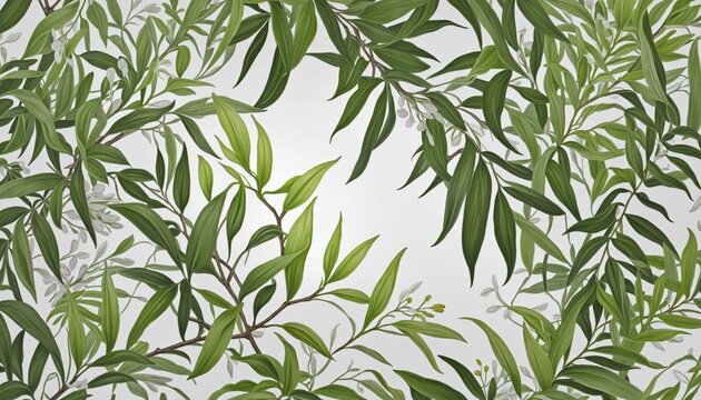 A spring-themed botanical illustration of elegant willow branches in a modern graphic style