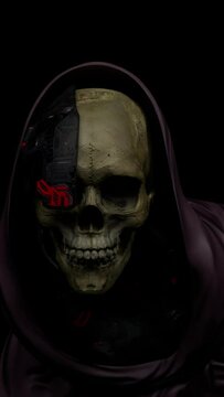 cyborg with artificial intelligence, humanoid robot warrior, scary version, black background, 3d render