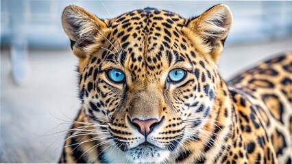 Obraz premium A leopard with striking blue eyes stares directly at the camera