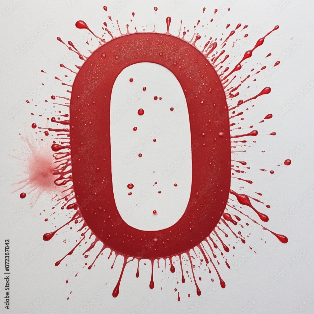 Poster abstract red paint splatter texture with roman numeral ix isolated on white background