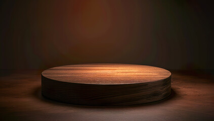 Wooden round pedestal under spotlight